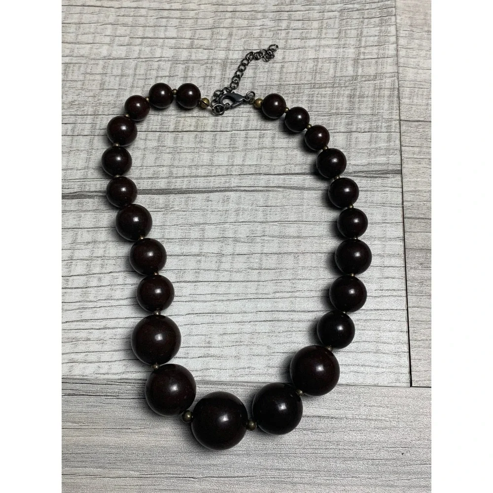 Vintage Graduated Chocolate Brown Faux Bead Necklace Adjustable 12-15 Inch